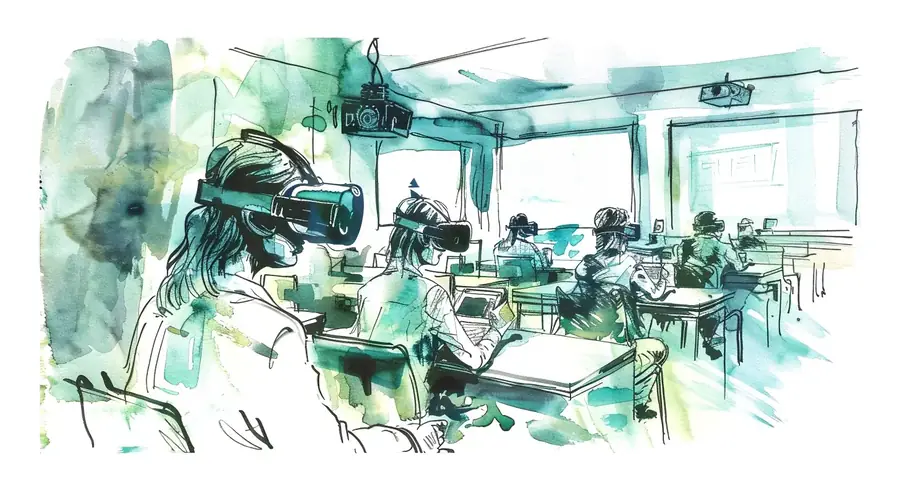 Illustration of AI in teaching and learning showing how artificial intelligence enhances educational experiences