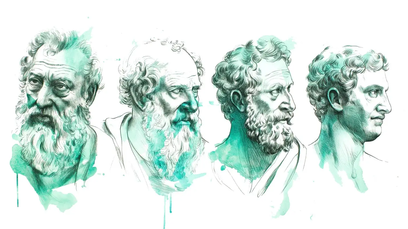 Illustration of classical philosophy influences on learning experience design from Socrates to modern pedagogy