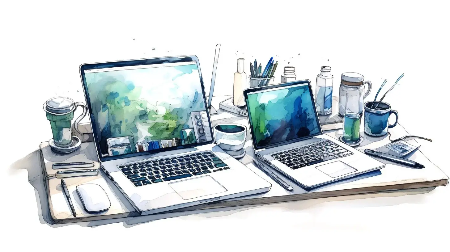 An Instructional Designer workspace with many devices with different Instructional Design Tech for 2024.
