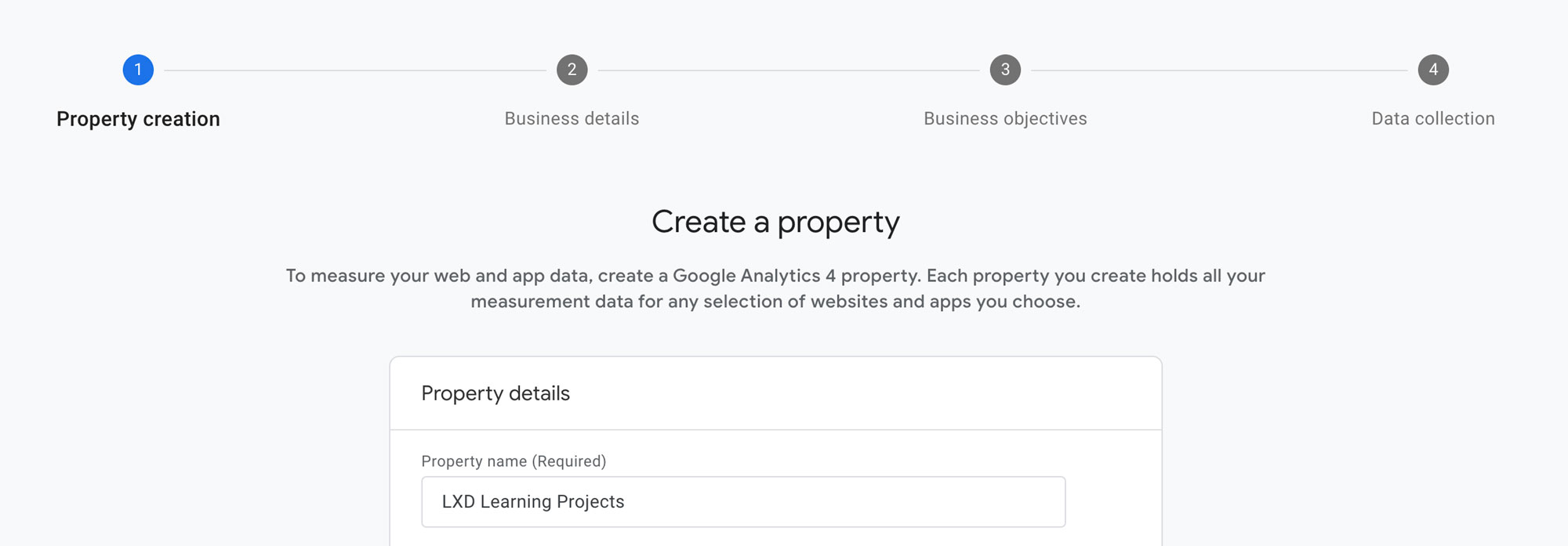 Setting up a property in Google Analytics